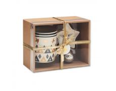 Taza, plato y filtro en caja