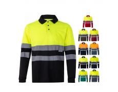 VL VULCAN LARGE. Polo bicolor ojo de pájaro (160g/m²) con manga larga, en poliéster (100%)