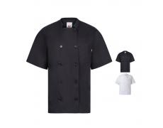 VL DURGA. Chaqueta de cocina de manga corta en popelina (110 g/m²) de algodón (35%) y poliéster (65%)