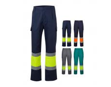 VL ARTEMIS. Pantalón bicolor, en sarga (190 g/m²), algodón (20 %) y poliéster (80 %). Pantalón multibolsillos elástico (240 g/m²