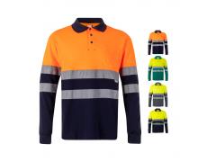 VL PLUTO LARGE. Polo de piqué bicolor (150g/m²) con manga larga, en algodón (55%) y poliéster (45%)