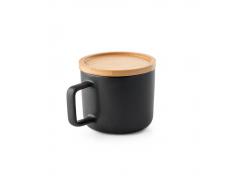 FANGIO. Taza de cerámica con tapa y base de bambú de 250 ml