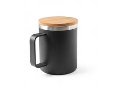 LAUDA. Taza de acero inoxidable 90% reciclado con tapa de bambú